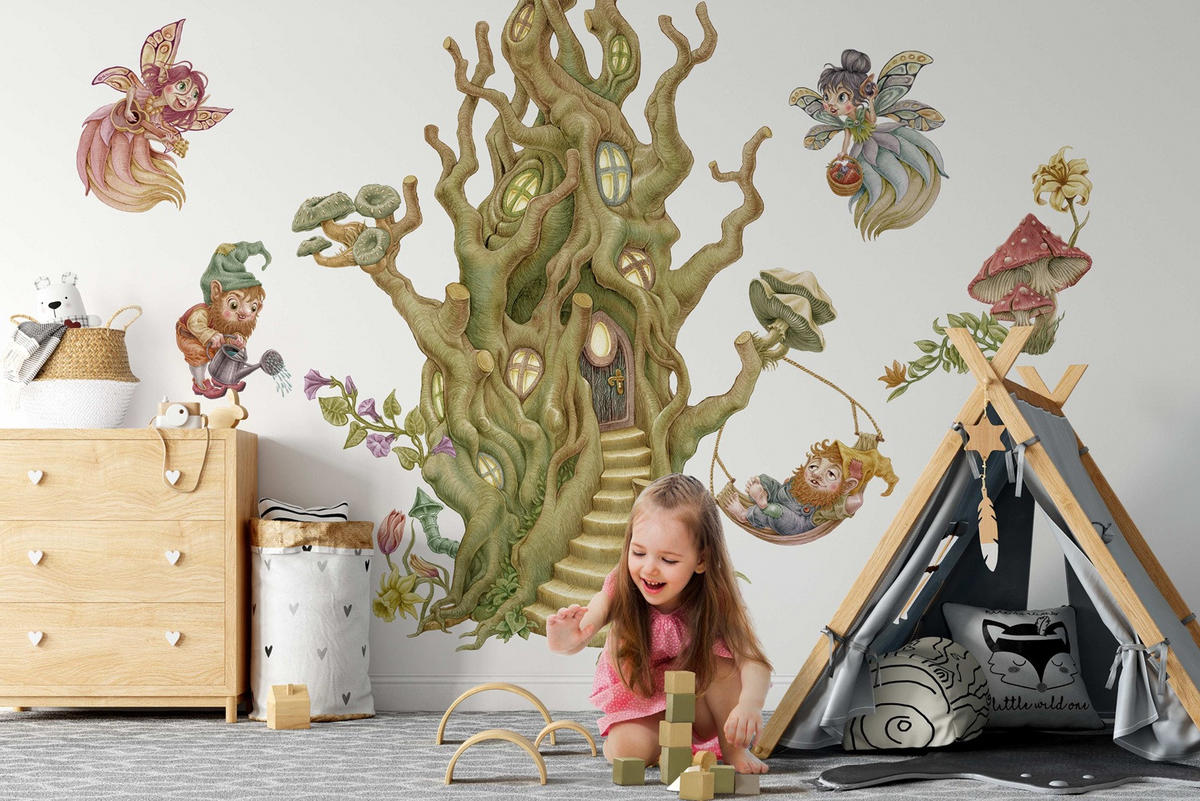 WANDAUFKLEBER 100x104cm - Feenwald - Multicolor, Kunststoff (100/104/0.1cm) - Wallfluent