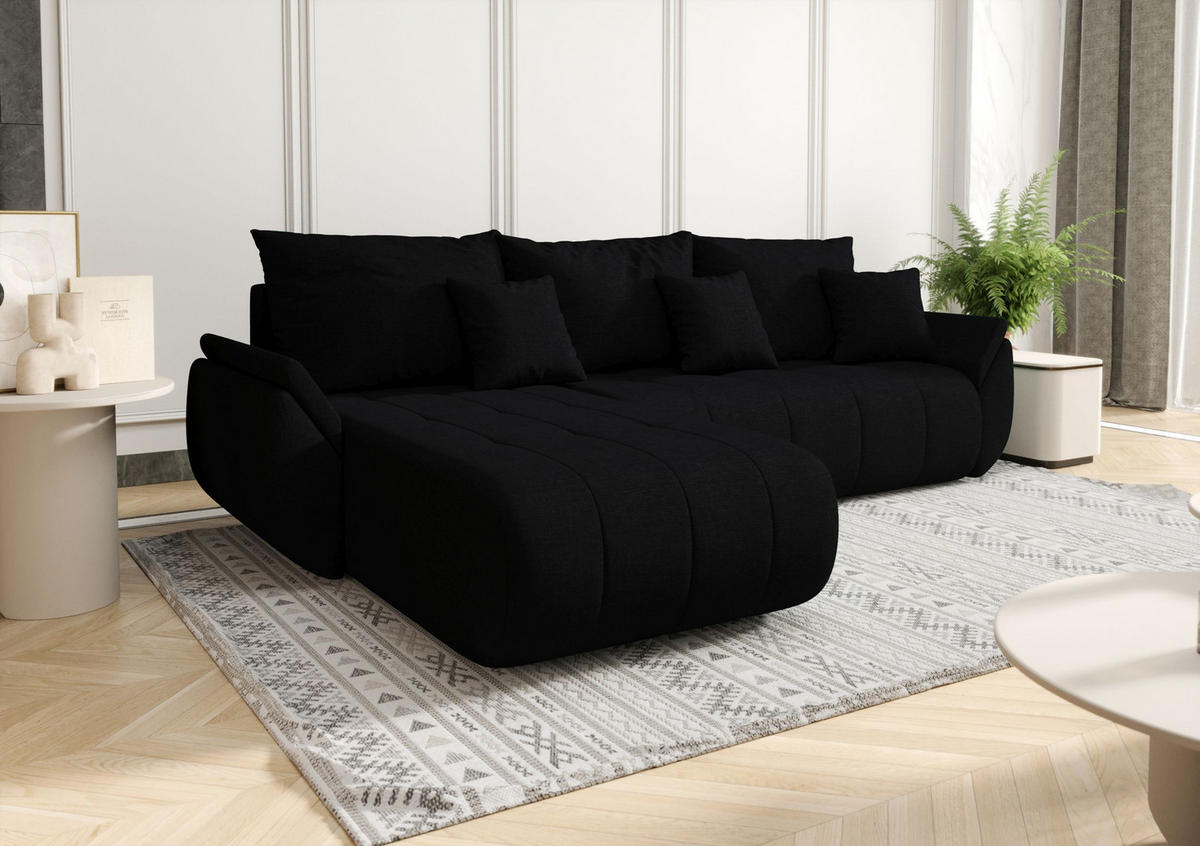 ECKSOFA mit Schlaffunktion TOKYO L Wind 99 - Schwarz, Textil (280/185cm) - Bedante