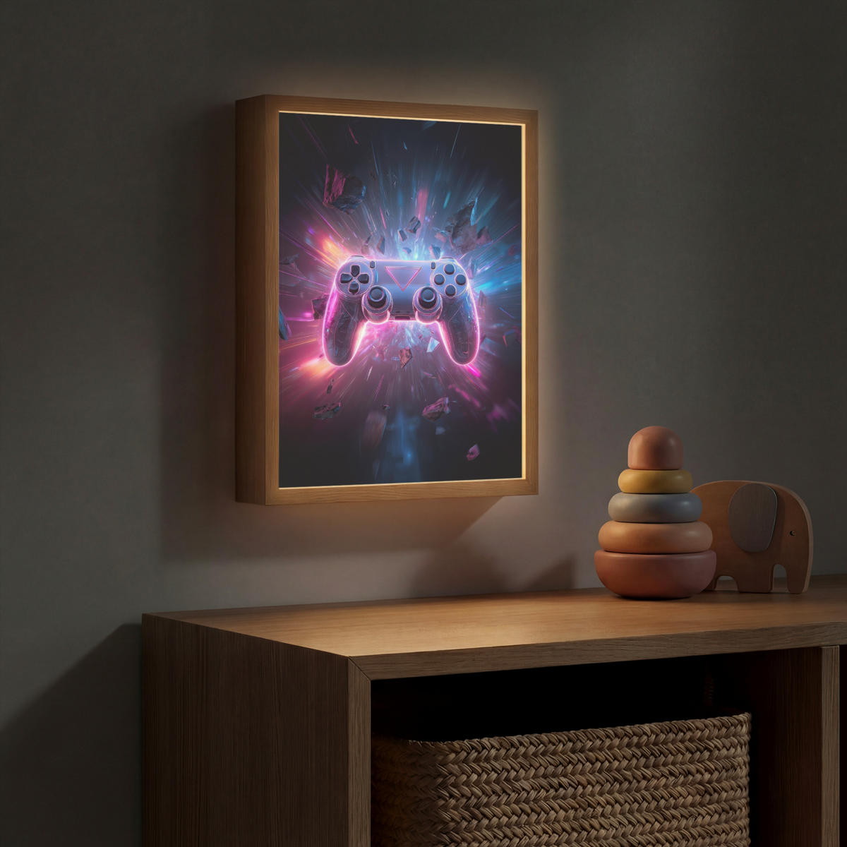 NÁSTĚNNÁ LAMPA S AKUMULÁTOREM Controller - Neon - Explosion - Abstraktní 30x40 cm - fialová, kompozitní dřevo (30/40/8cm)