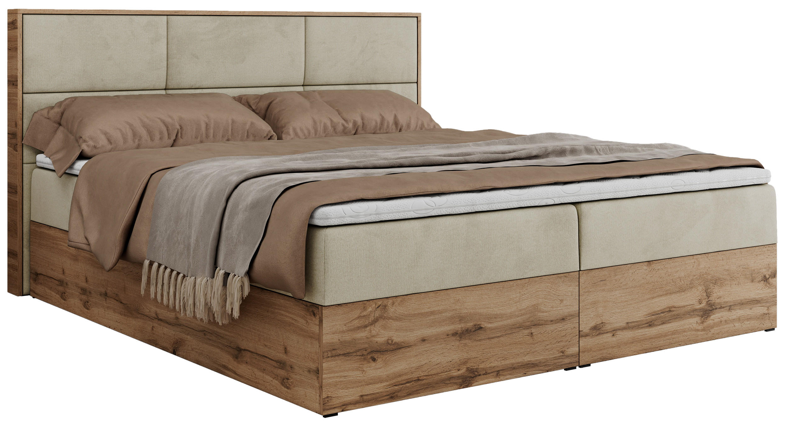 BOXBETT ALBERO 2 - 140/200 Beige Velvet - H3 - Beige, Holz/Textil (140/200cm) - MKS