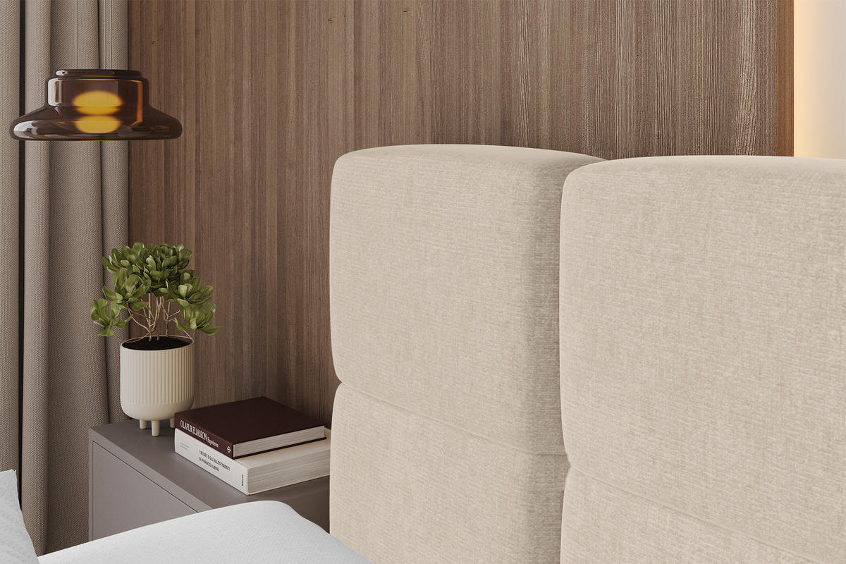 POLSTERBETT mit Bettkasten und Lattenrost, Bett mit Kopfteil, Boxbett ohne Matratze, Doppelbett mit Stauraum - NATA 120x200 Beige - Cappuccino, Holzwerkstoff/Textil (120/200cm) - ALTDECOR