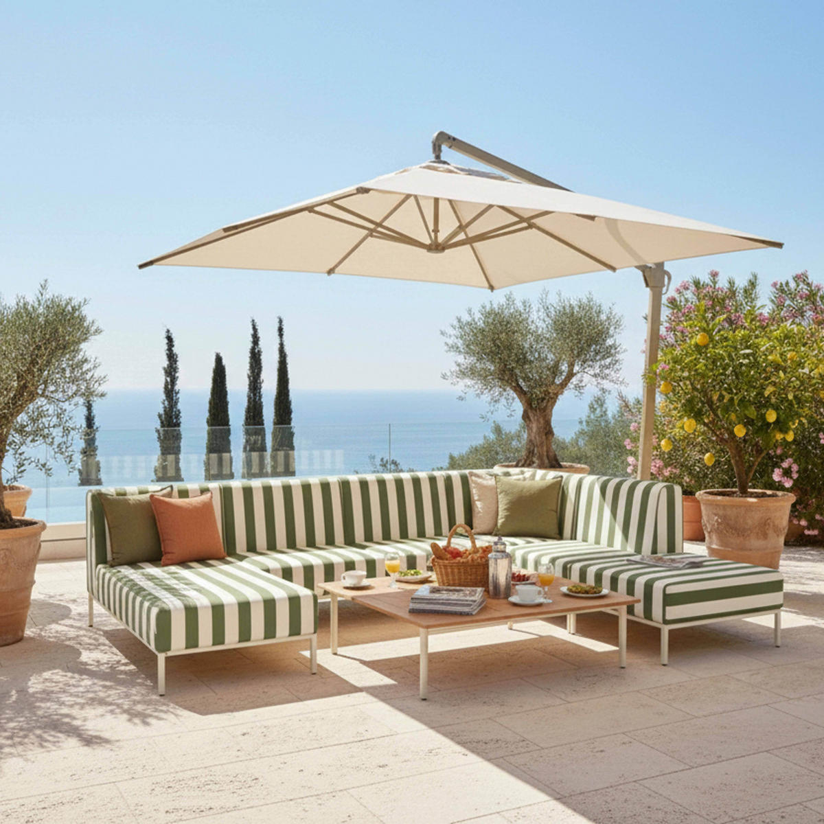 GARTENSOFA mit 6 Sitzplätzen, Khakigrün - Grün, Textil - Oviala