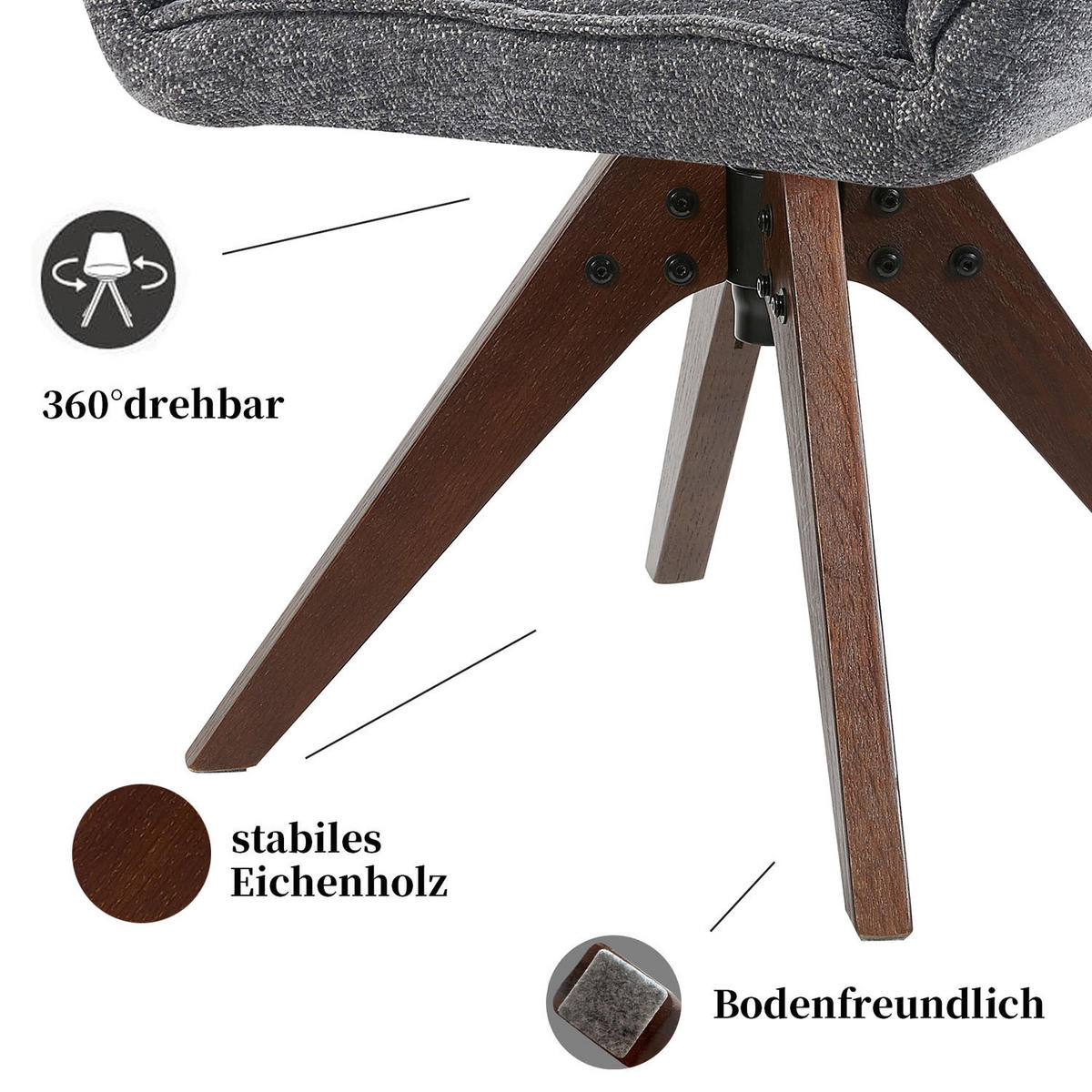 DREHSTUHL Mika-Lio 2er-Set - Nussbaumfarben/Grau, Eichenholz/Holz (60/88/68cm) - DUBI Möbel