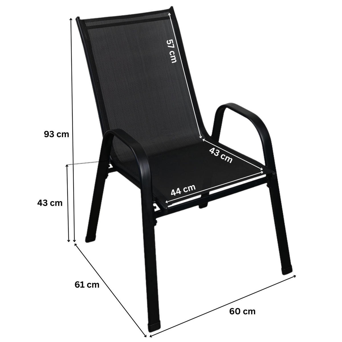 STAPELSTUHL 4er Set 93x69x61cm Sitzhöhe 43cm Stahl Schwarz - Schwarz, Metall (69/93/93cm) - CHEFGASTRO