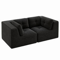 ECKSOFA modular mit 74 cm Sitztiefe Cord Black - Schwarz, Kunststoff (104/69/208cm) - Meubliv