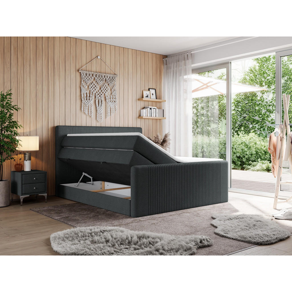Thumbnail - MKS Boxspringbett, Dunkelgrau, Textil, 2-Sitzer, H3, Rechteckig, 200x200 cm, Schlafzimmer, Betten, Boxspringbetten