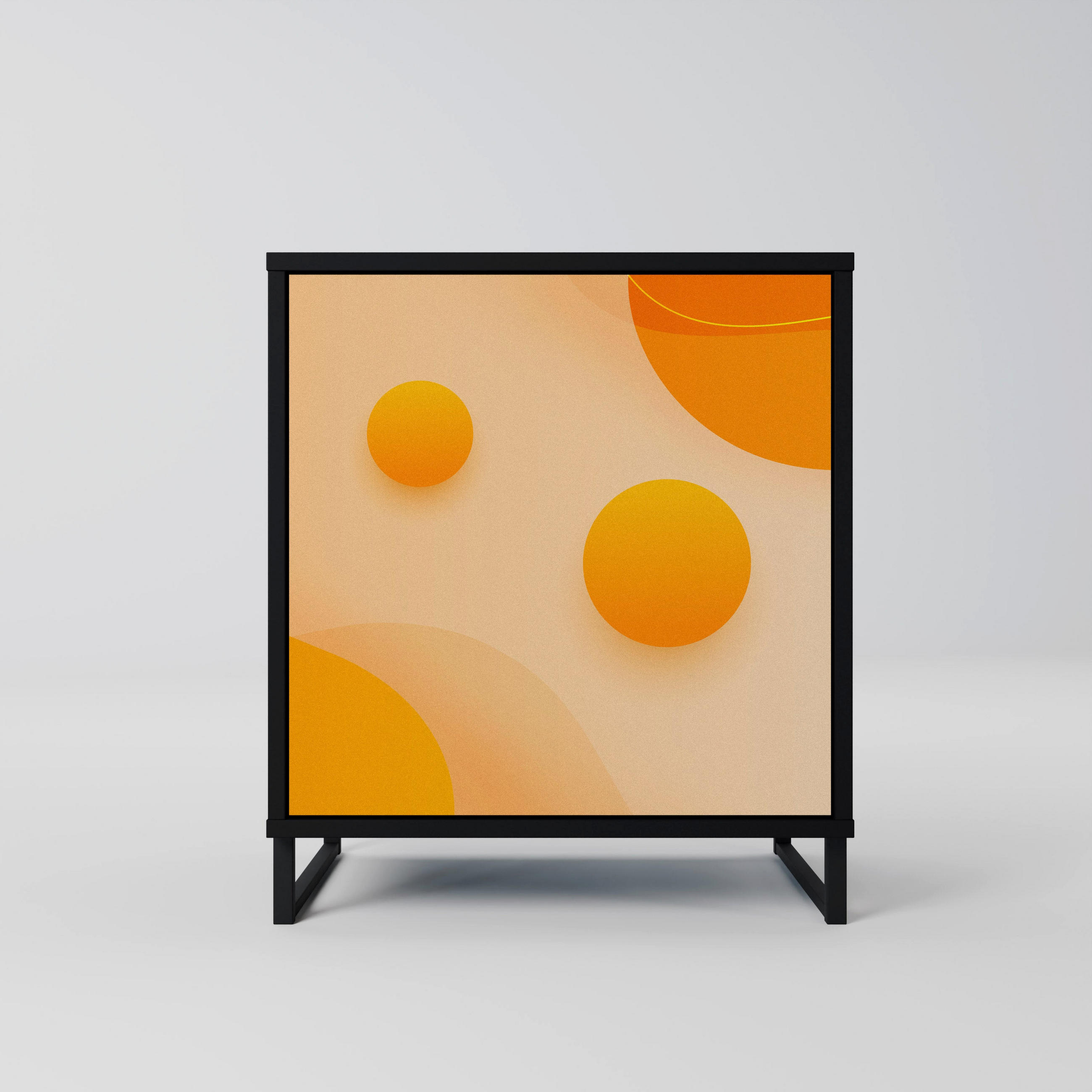 SIDEBOARD ORANGE ARRANGEMENT, Schwarz, 57,5x42x67,5 cm, Schwarze Metall-Rahmenfüße - Multicolor/Schwarz, Holzwerkstoff/Metall (57.5/67.5/42cm) - SpaceRebels
