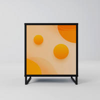 SIDEBOARD ORANGE ARRANGEMENT, Schwarz, 57,5x42x67,5 cm, Schwarze Metall-Rahmenfüße - Multicolor/Schwarz, Holzwerkstoff/Metall (57.5/67.5/42cm) - SpaceRebels