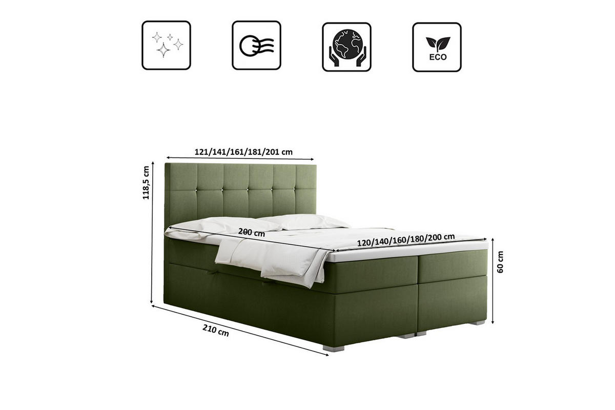 BOXBETT Mit Matratze Und Bettkasten LINDT Stoff Velvet 200x200 cm Olive H2-Pocket - Olivgrün, Holz/Holzwerkstoff (200/200cm) - Kaiser Möbel