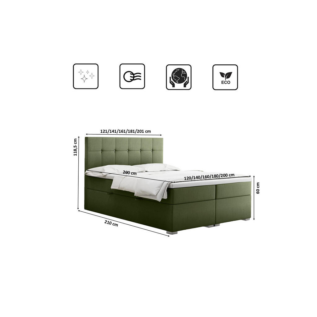 Thumbnail - Kaiser Möbel Boxbett, Olivgrün, Holz, H3, Höhe ca. 20 cm, einzeln stellbar, 200x200 cm, Reach, Schlafzimmer, Betten, Box...