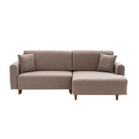 ECKSOFA mit Schlaffunktion und rechtsseitiger Récamiere aus Stoff - mane 246/160/85 cm - Taupe, Holz (160/246cm) - Calicosy
