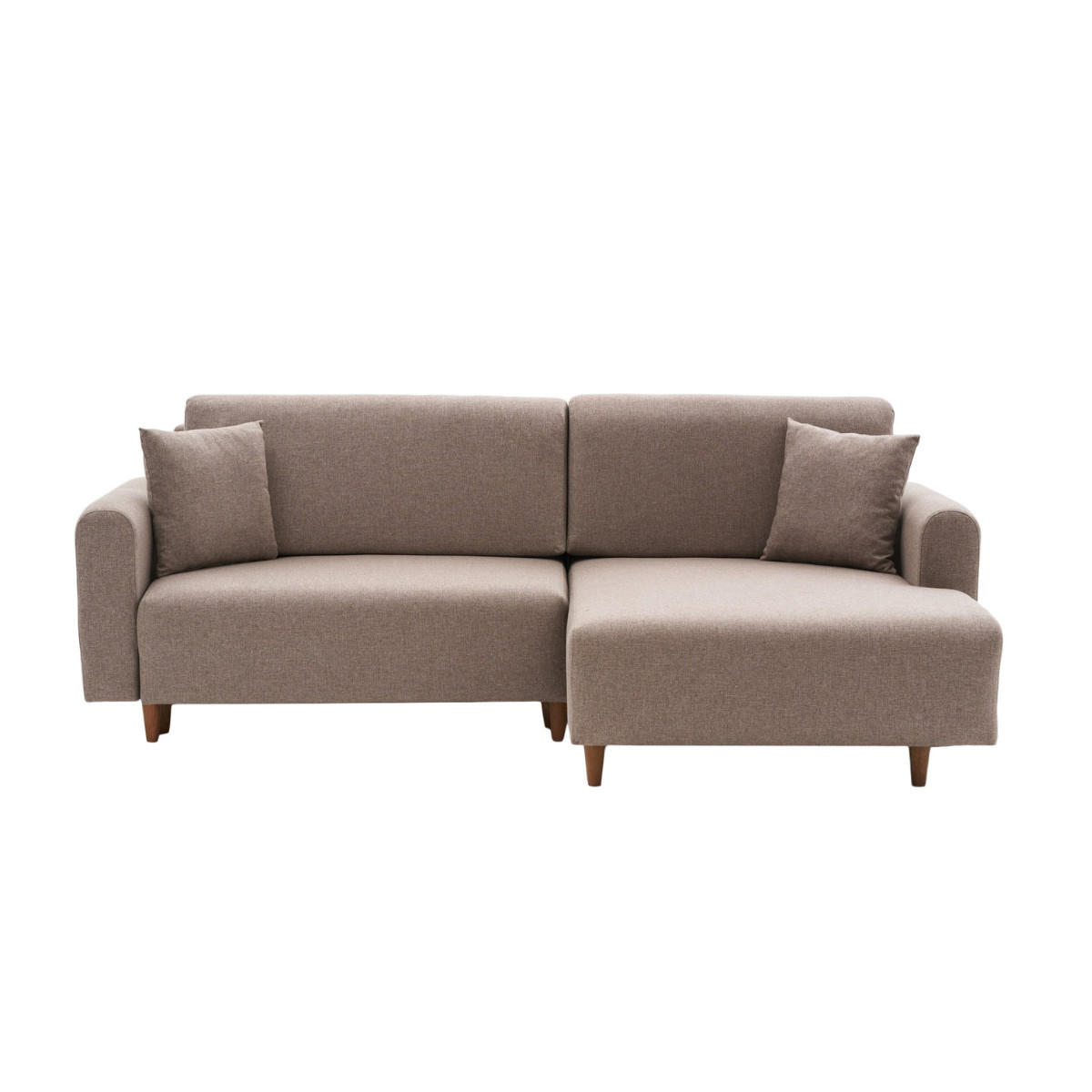 ECKSOFA mit Schlaffunktion und rechtsseitiger Récamiere aus Stoff - mane 246/160/85 cm - Taupe, Holz (160/246cm) - Calicosy
