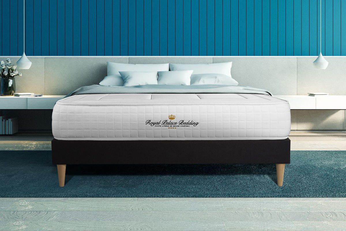 BETT Balmoral Memory-Schaum 160 x 200 cm h3 - Kit Bettgestell Schwarz - Beige/Schwarz, Holz (160/200cm) - ROYAL PALACE BEDDING
