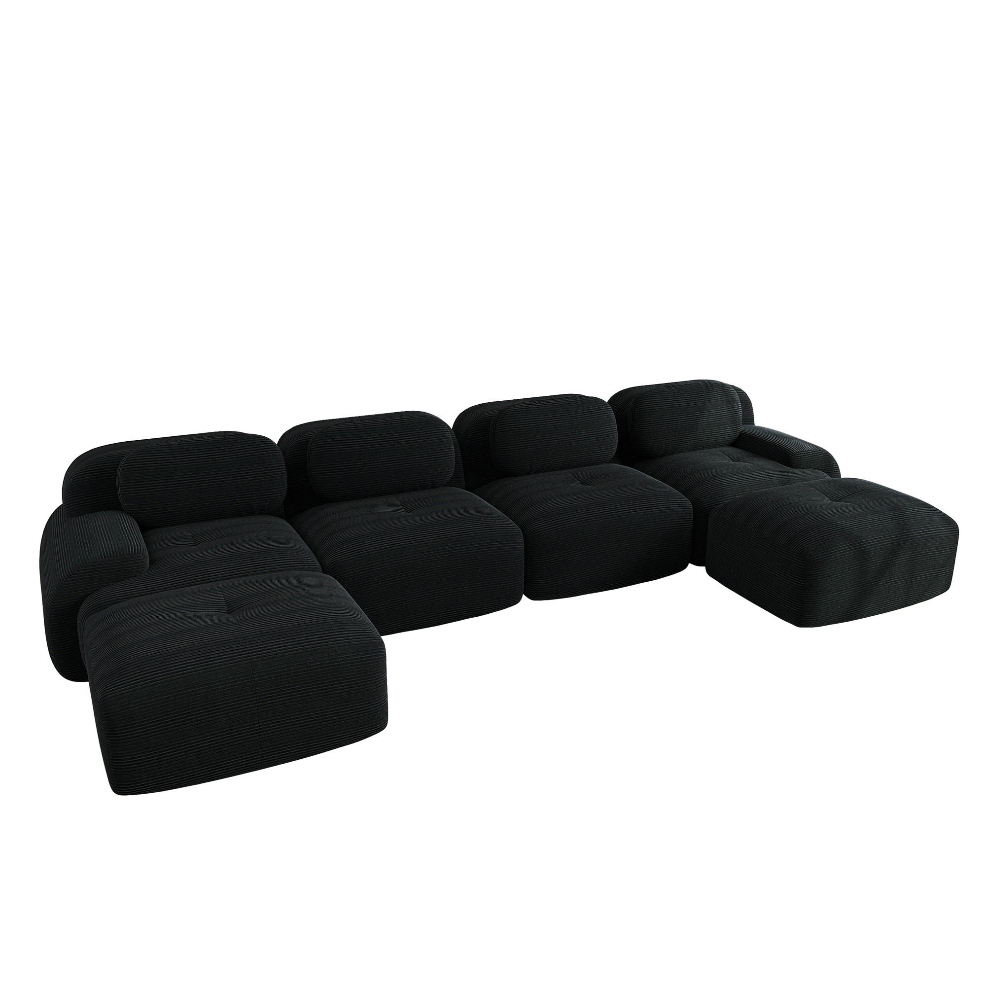 WOHNLANDSCHAFT Cord Schwarz mit Kissen - Schwarz, Textil (388/75/178cm) - WISHDOR