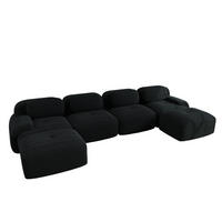 WOHNLANDSCHAFT Cord Schwarz mit Kissen - Schwarz, Textil (388/75/178cm) - WISHDOR