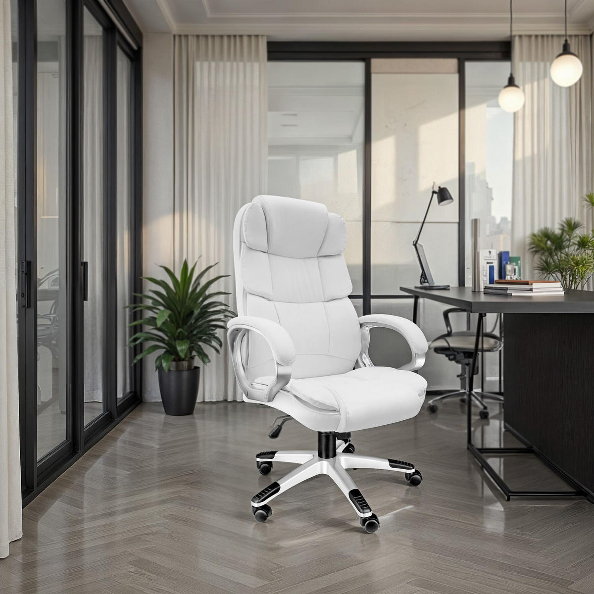 BÜROSTUHL Jonas, einstellbare Wippfunktion, weiß - Weiß, Textil (70/123/71cm) - tectake
