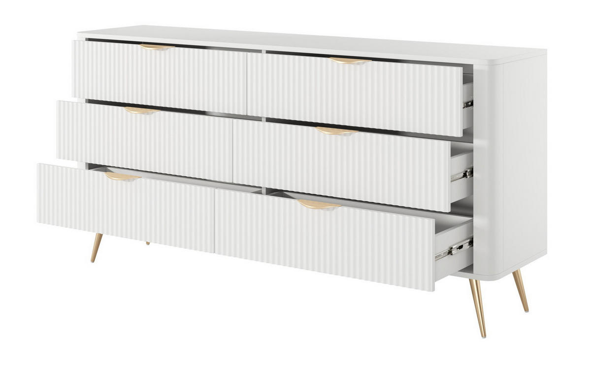KOMMODE mit Schubladen Brando, 163 cm, Weiß - Goldfarben/Weiß, Holz/Metall (163/81/38cm) - Emporius