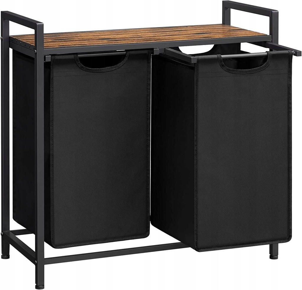 WÄSCHEKORB – 2 Fächer - Schwarz/Braun, Holz/Textil (73/72/33cm) - VASAGLE