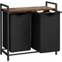 WÄSCHEKORB – 2 Fächer - Schwarz/Braun, Holz/Textil (73/72/33cm) - VASAGLE