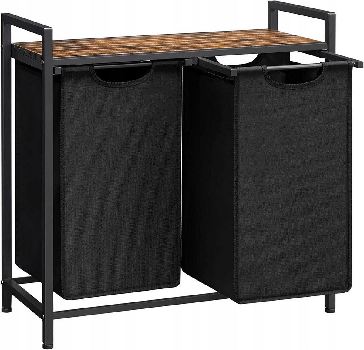 WÄSCHEKORB – 2 Fächer - Schwarz/Braun, Holz/Textil (73/72/33cm) - VASAGLE