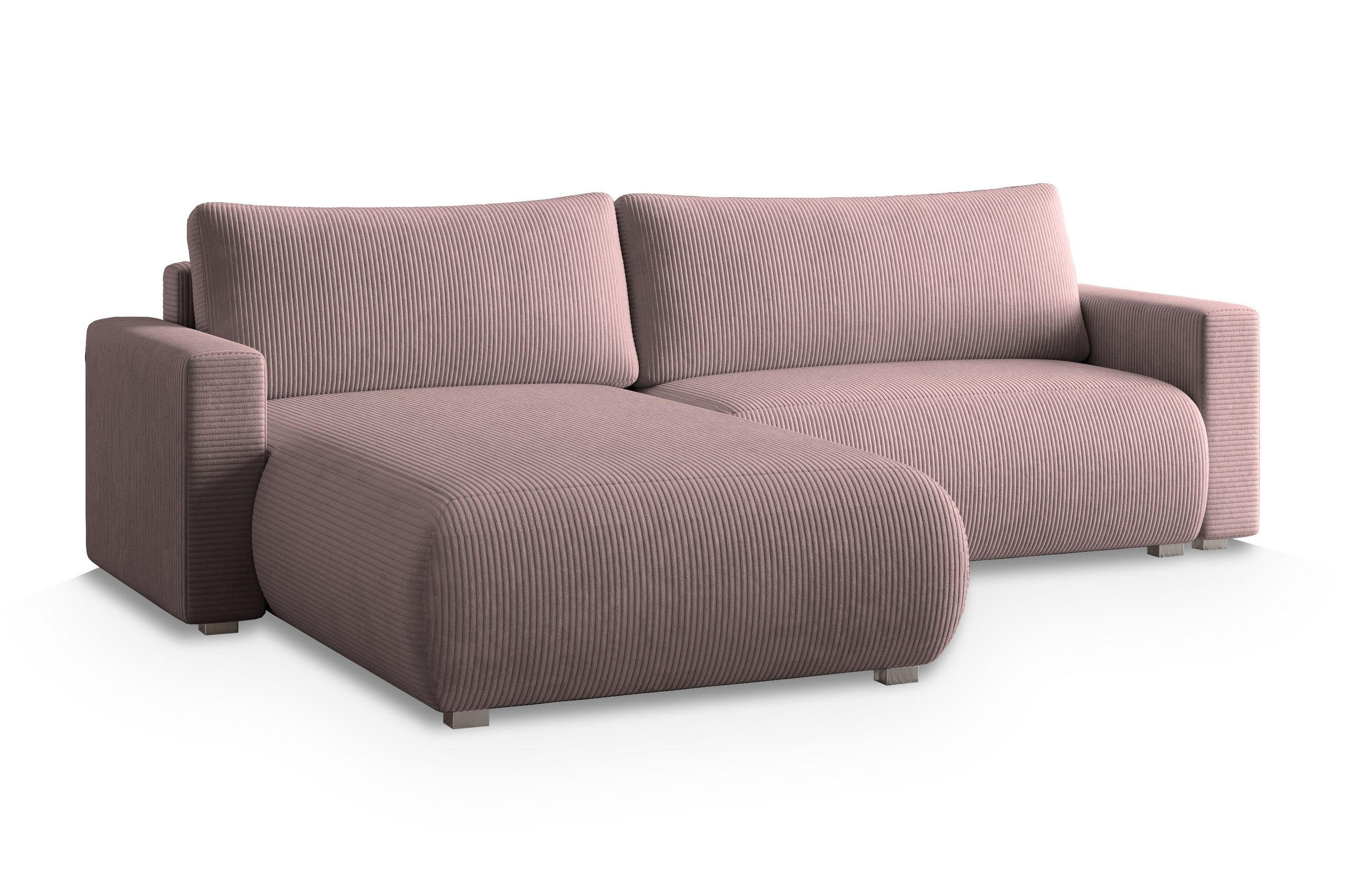 ECKSOFA TURIN P Lila Kordstoff mit Schlaffunktion - Lila, Holz (265/183cm) - MASSENO