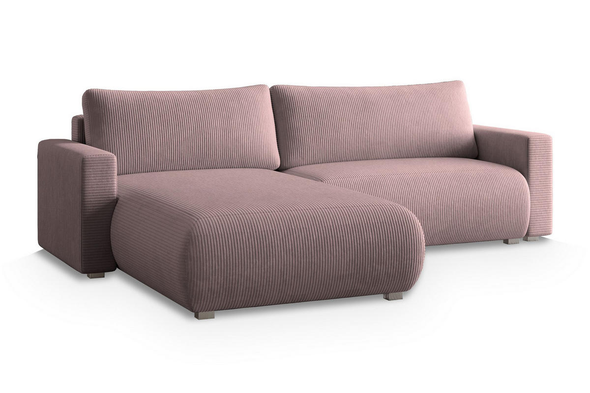 ECKSOFA TURIN P Lila Kordstoff mit Schlaffunktion - Lila, Holz (265/183cm) - MASSENO
