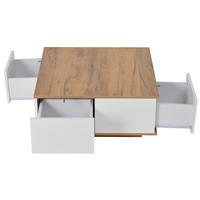 COUCHTISCH 70/70/31,5 cm Weiß walnussfarben aus Holzwerkstoff mit 3 Schubladen und Hochglanzfronten - Walnussfarben, Holzwerkstoff (70/70/31.5cm) - OKWISH