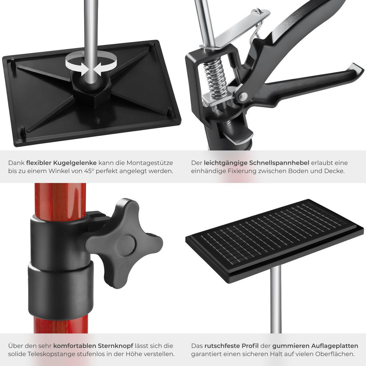 TELESKOPSTÜTZEN 4er Set, mit Schnellspannsystem, rot - Rot, Textil - tectake