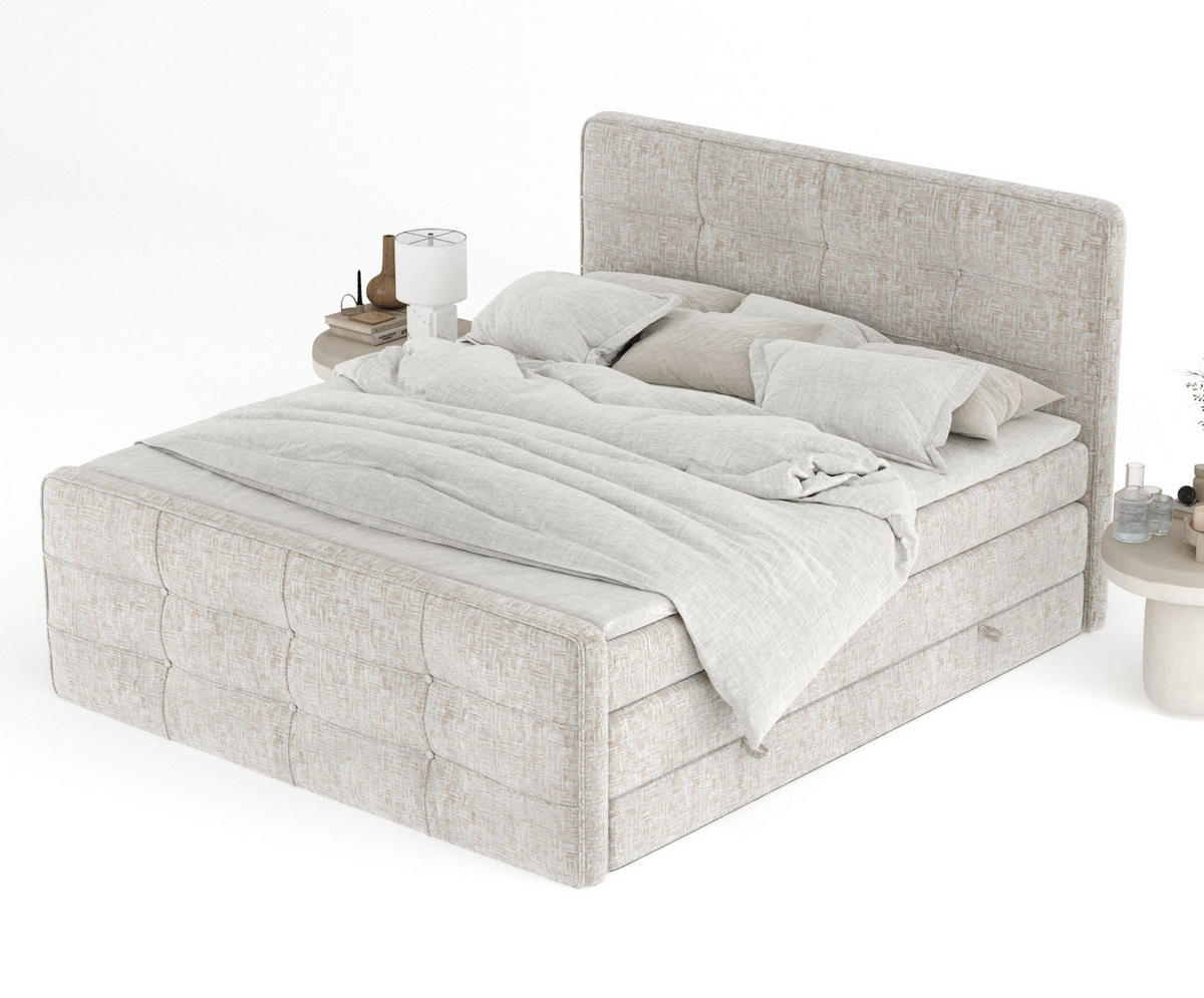 BOXSPRINGBETT Semplice Beige 160/200 cm - Beige/Schwarz, Holz/Holzwerkstoff (160/200cm) - Maison de Reve