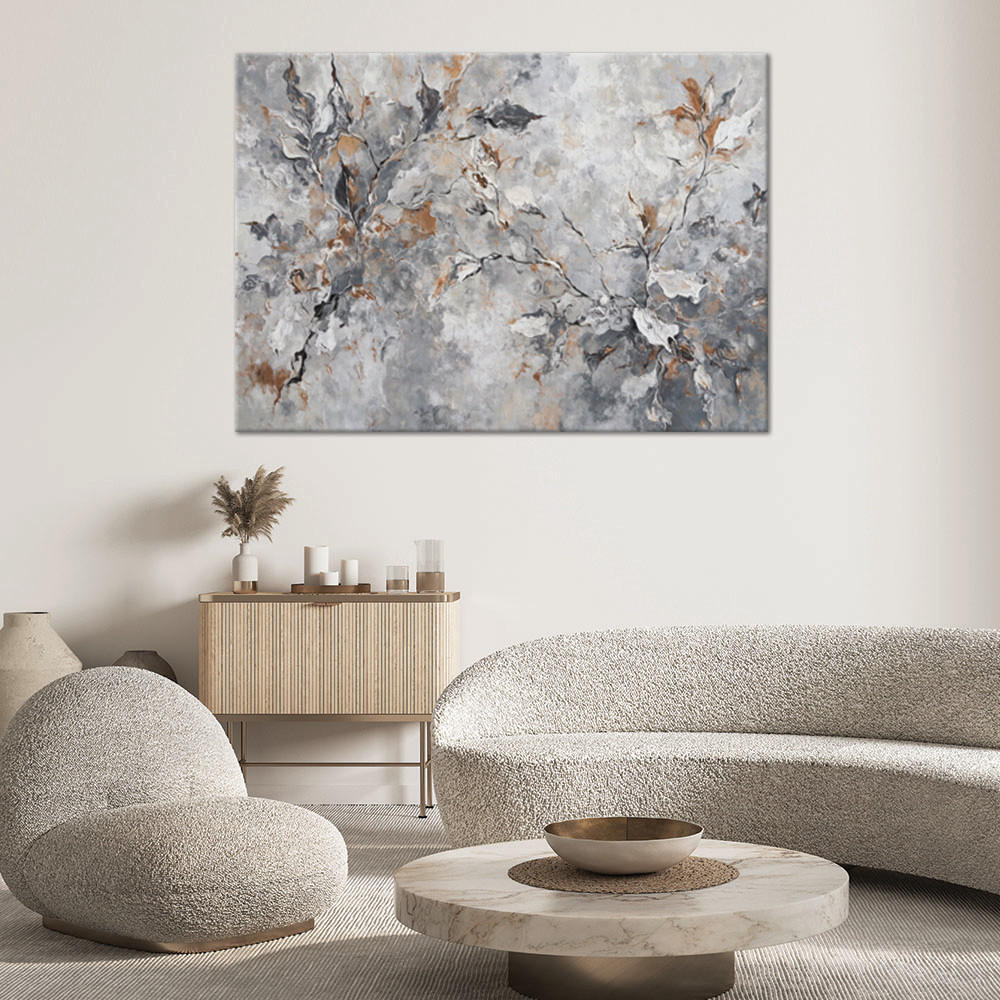 WANDBILD abstrakte botanik grau gold - Silberfarben, Textil (60/40cm) - Feeby