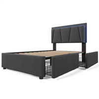 POLSTERBETT aus Holz 90x200 cm in Grau mit LED-Beleuchtung & 2 Schubladen - Grau, Holz (90/200cm) - Modfu