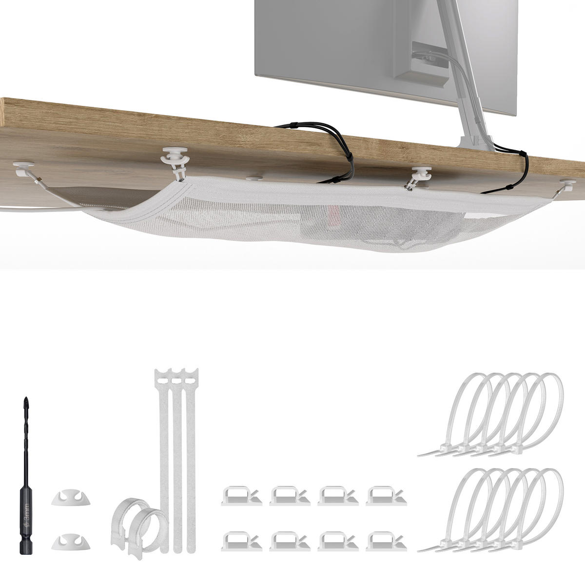 KABELMANAGEMENT Netz für den Schreibtisch, weiß - Weiß, Kunststoff (24/63.5/0.25cm) - Ultimate Setup