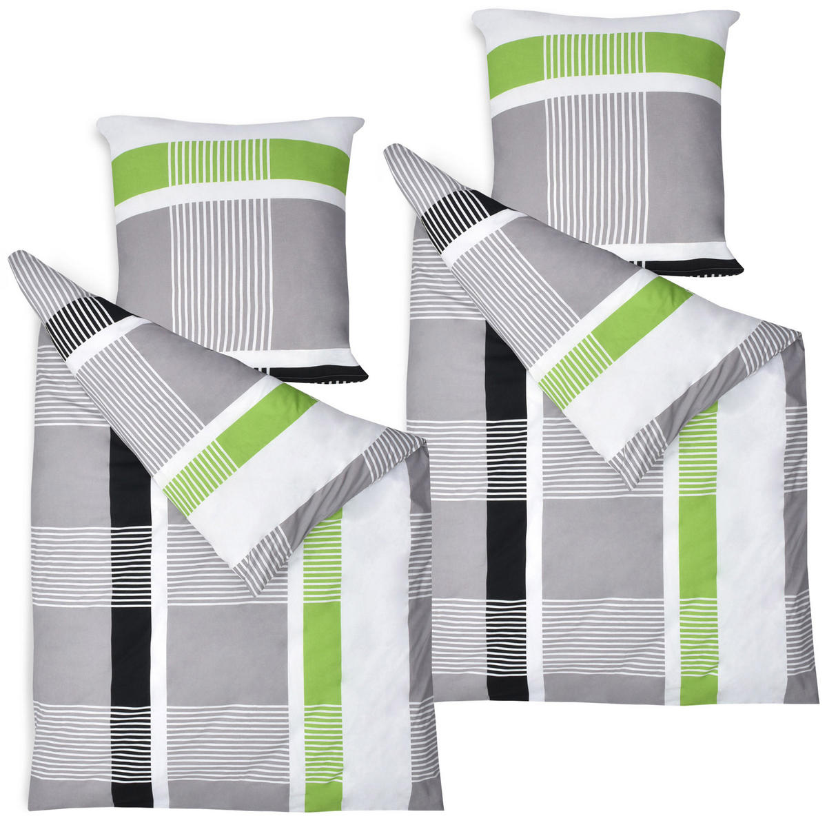 BETTWÄSCHE Dana 155/220 cm + Kissenbezug 80/80 cm Gestreift Renforcé 2er Set - Multicolor, Textil (155/220cm)