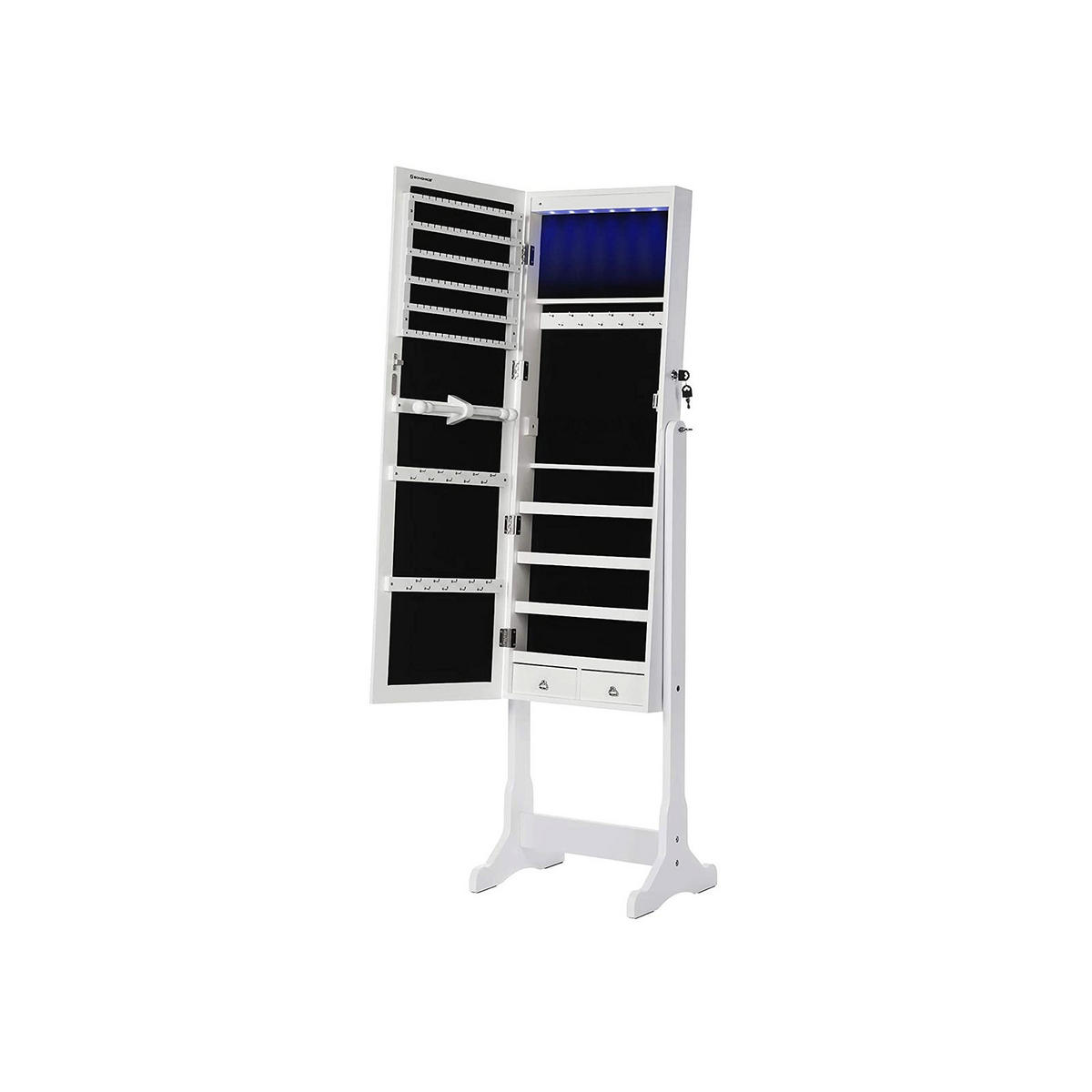 SCHMUCKSCHRANK GANZKÖRPERSPIEGEL - Weiß, Holzwerkstoff (10/37cm) - Hansiro