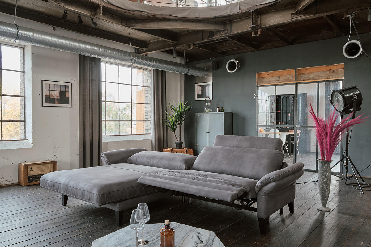 ECKSOFA MIT MOTORISCHER RELAXFUNKTION MALTA Grau Webstoff - Schwarz/Grau, Buchenholz/Textil (302/175cm) - KAWOLA