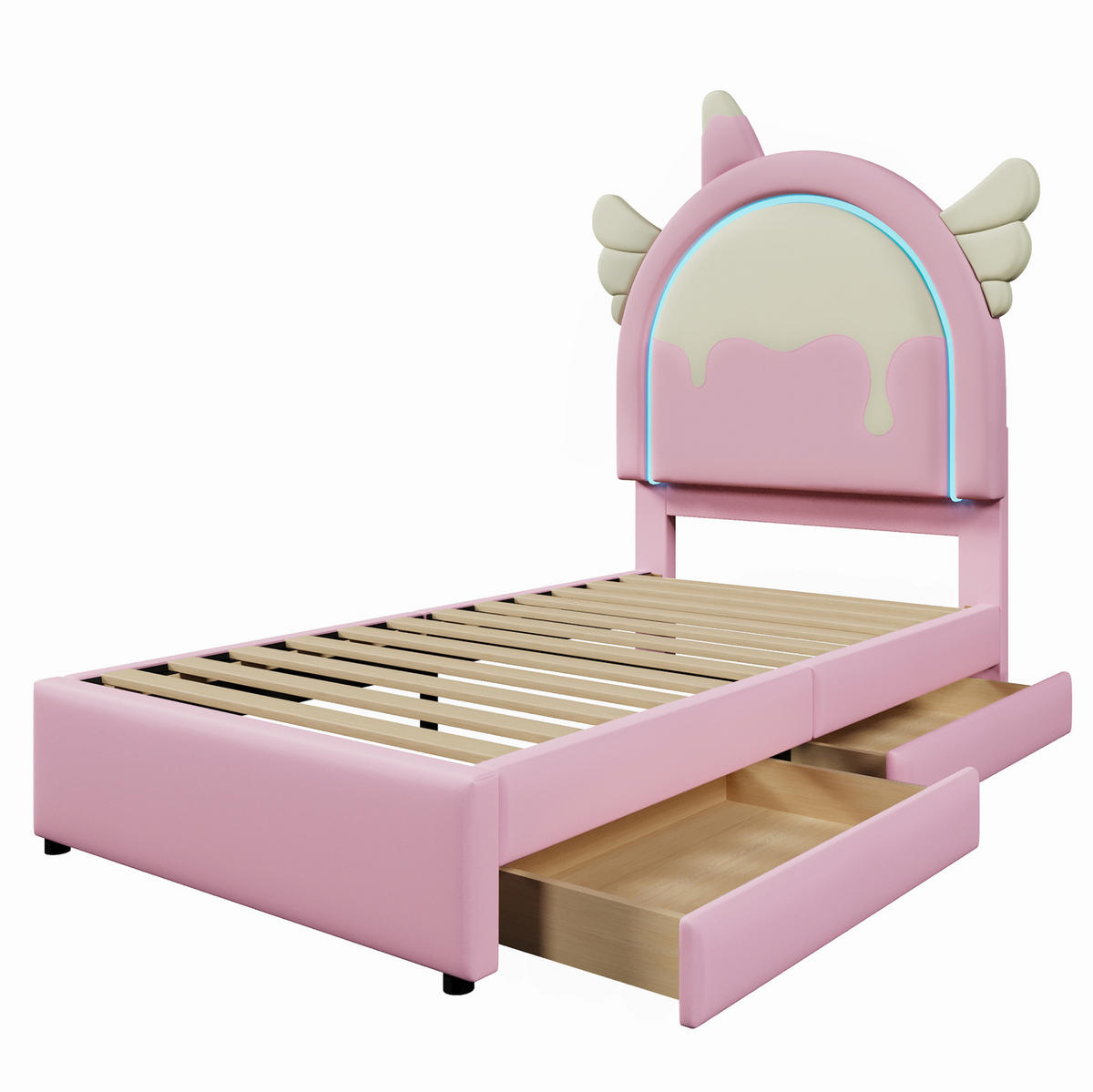 POLSTERBETT 90/200 cm Rosa aus PU mit Leuchtleiste - Rosa, Kunststoff (90/200cm) - OKMYHOME