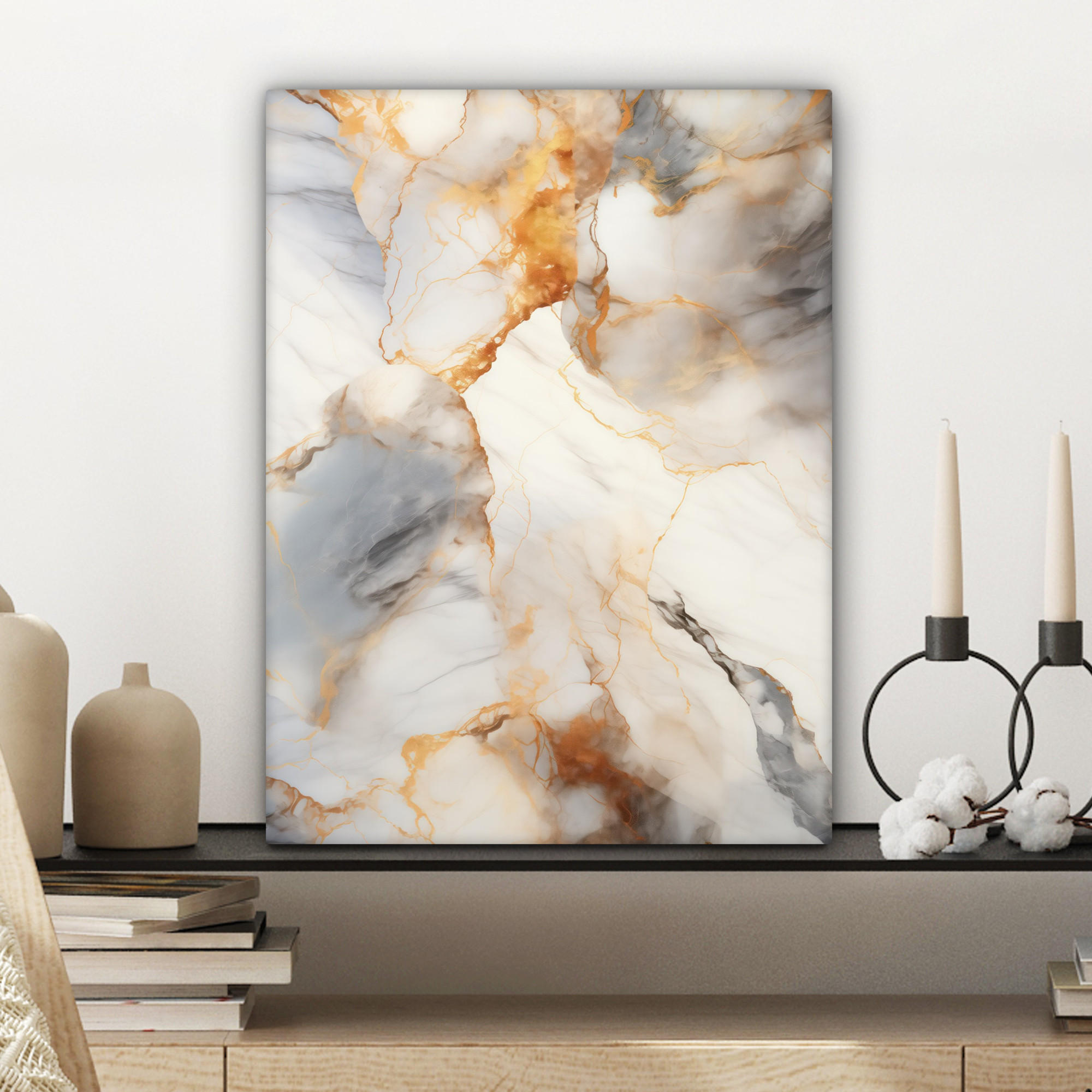 LEINWANDBILD Marmor - Grau - Gold 30x40 cm - Weiß, Textil (30/40cm) - MuchoWow