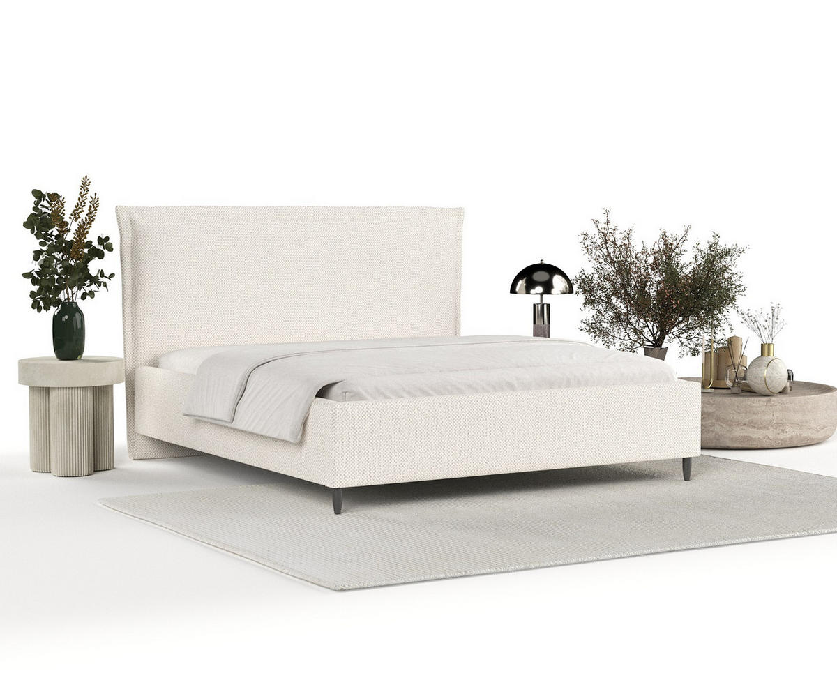 POLSTERBETT Cape Cod Creme 140/200 cm im Chenille-Stoff - Creme/Schwarz, Holz/Holzwerkstoff (140/200cm) - Maison de Reve