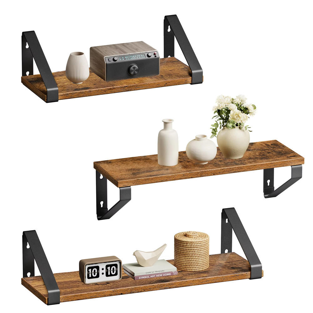 WANDREGAL 3er Set Schweberegal Industrie Stil - Braun, Metall (12.7/11/40cm) - Kaket