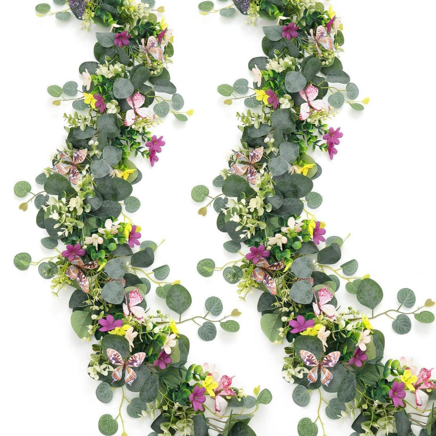KÜNSTLICHE Blumengirlande 2-teiliges Set 173 cm mit Schmetterlingen und Gänseblümchen - Multicolor, Kunststoff (5cm)