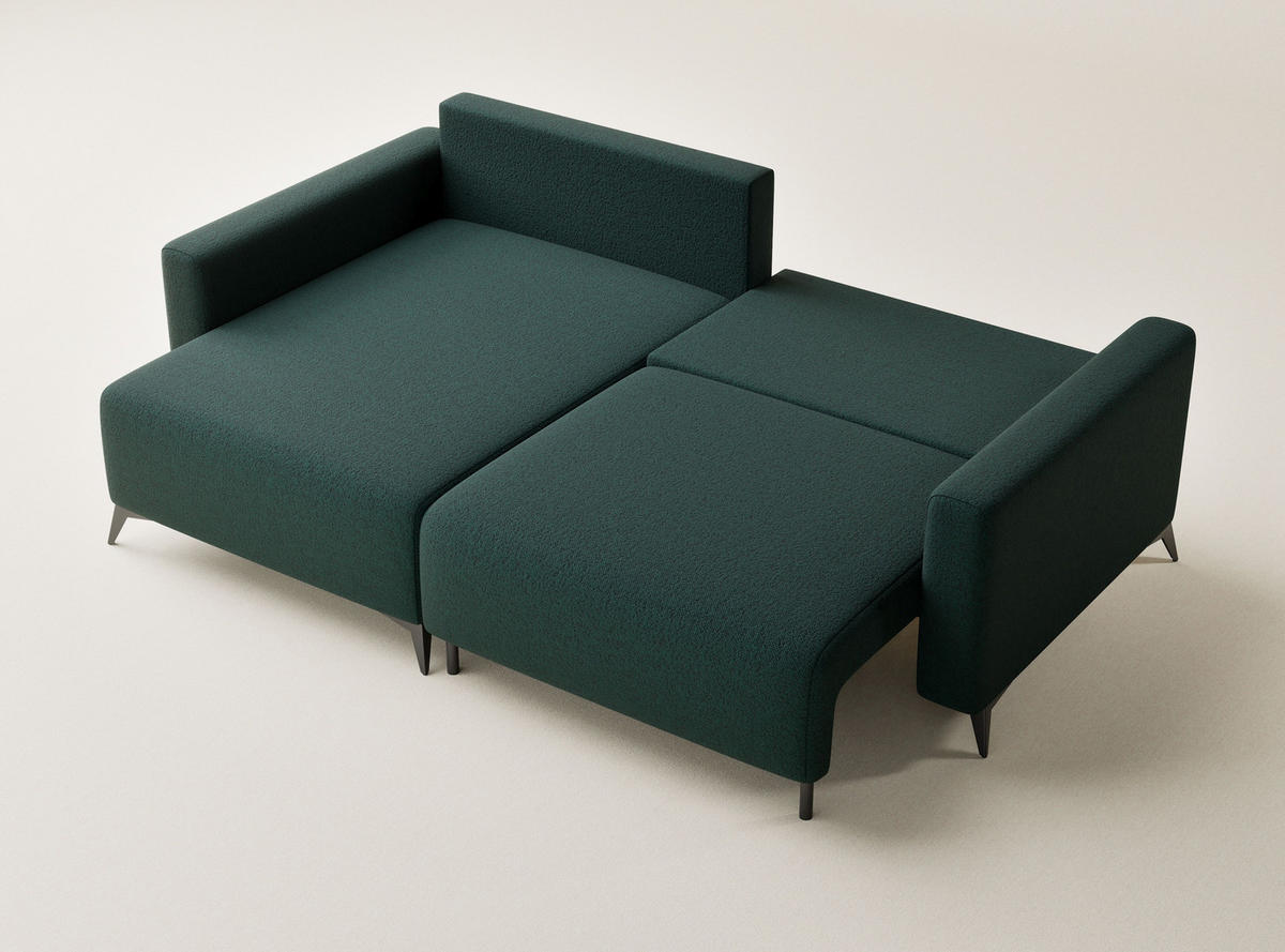 ECKSOFA MIT SCHLAFFUNKTION Leon Grün Webstoff - Schwarz/Grün, Holz/Holzwerkstoff (148/239cm) - Maison de Reve