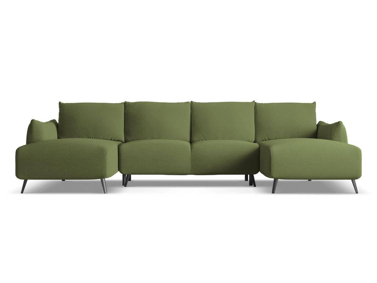 WOHNLANDSCHAFT Chenille Stoff Grün - Dunkelgrün/Schwarz, Textil/Metall (317/86/162cm) - Makamii