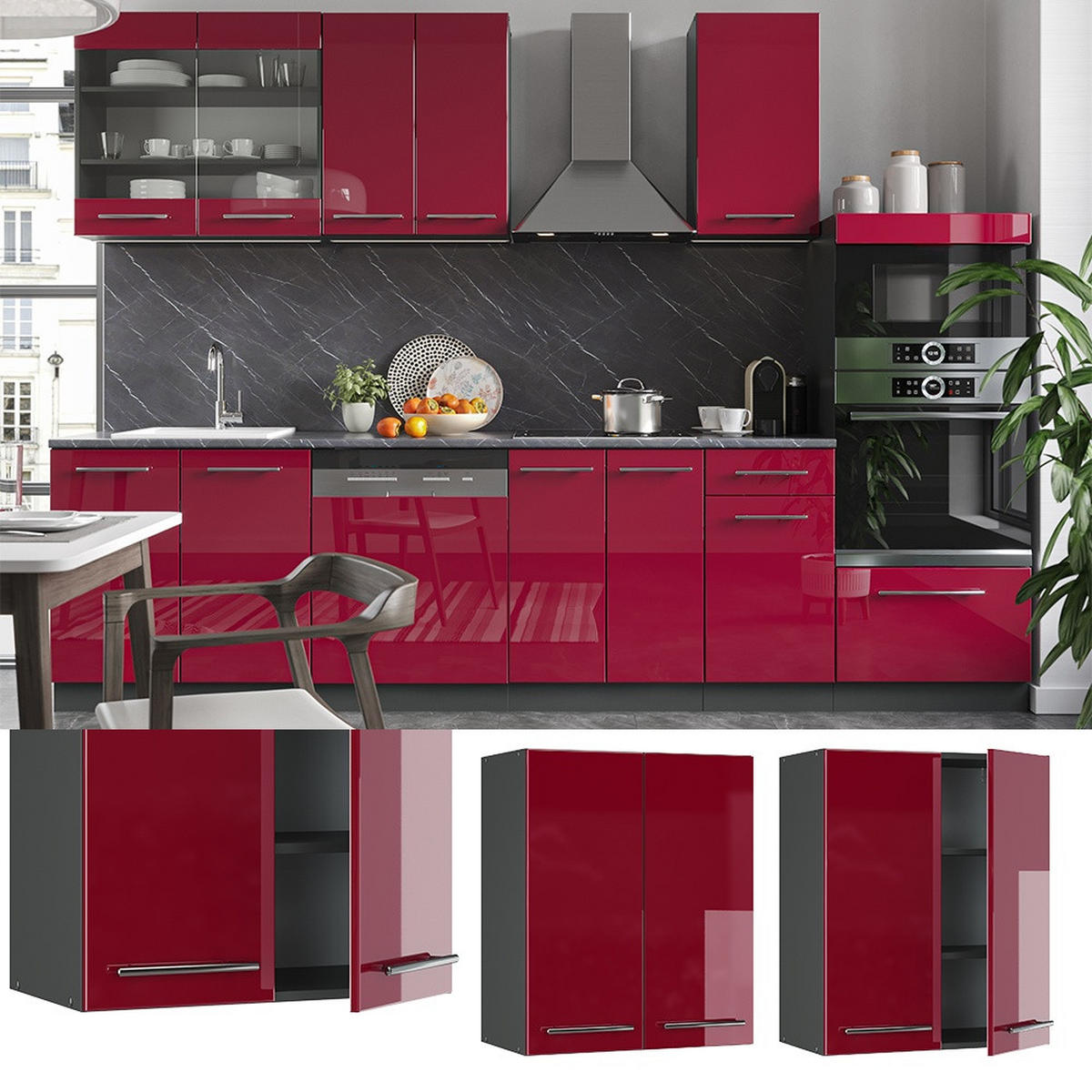 VÄGGSKÅP Fame-Line Bordeaux högblank 60 cm - Bordeaux/Antracit, Träbaserade material (60/72/34.1cm) - Vicco