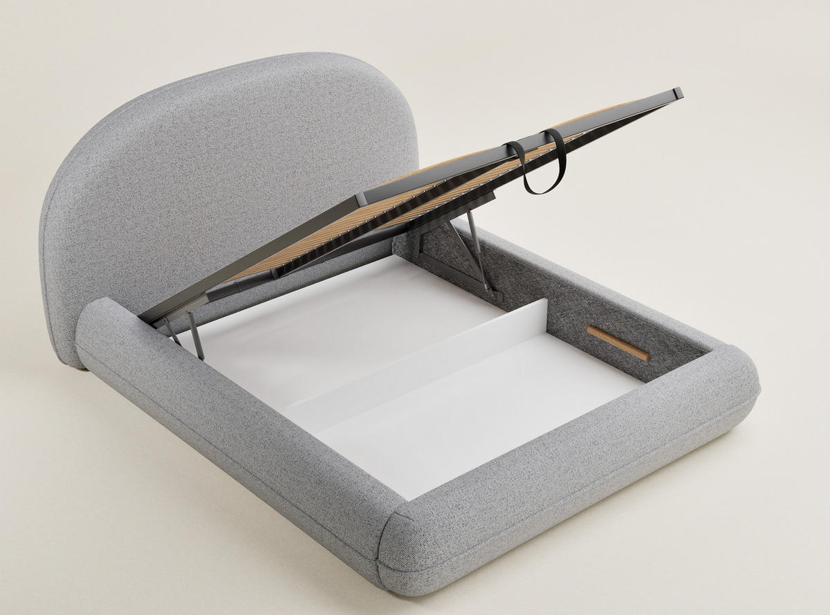 POLSTERBETT Koji Hellgrau 180/200 cm im Webstoff - Hellgrau/Schwarz, Holz/Holzwerkstoff (180/200cm) - Maison de Reve