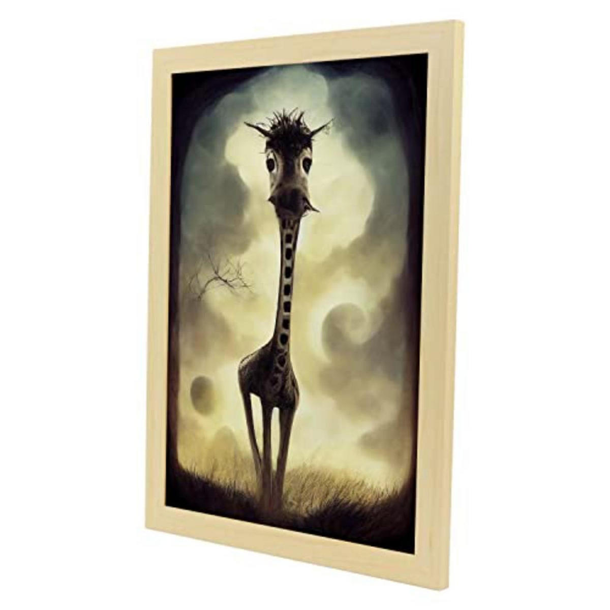 POSTER Set mit 4 Vierbeiner Tier im T Burton Goth Stil A3 Rahmen aus hellem Holz - Beige, Papier (29.7/3cm) - Nacnic