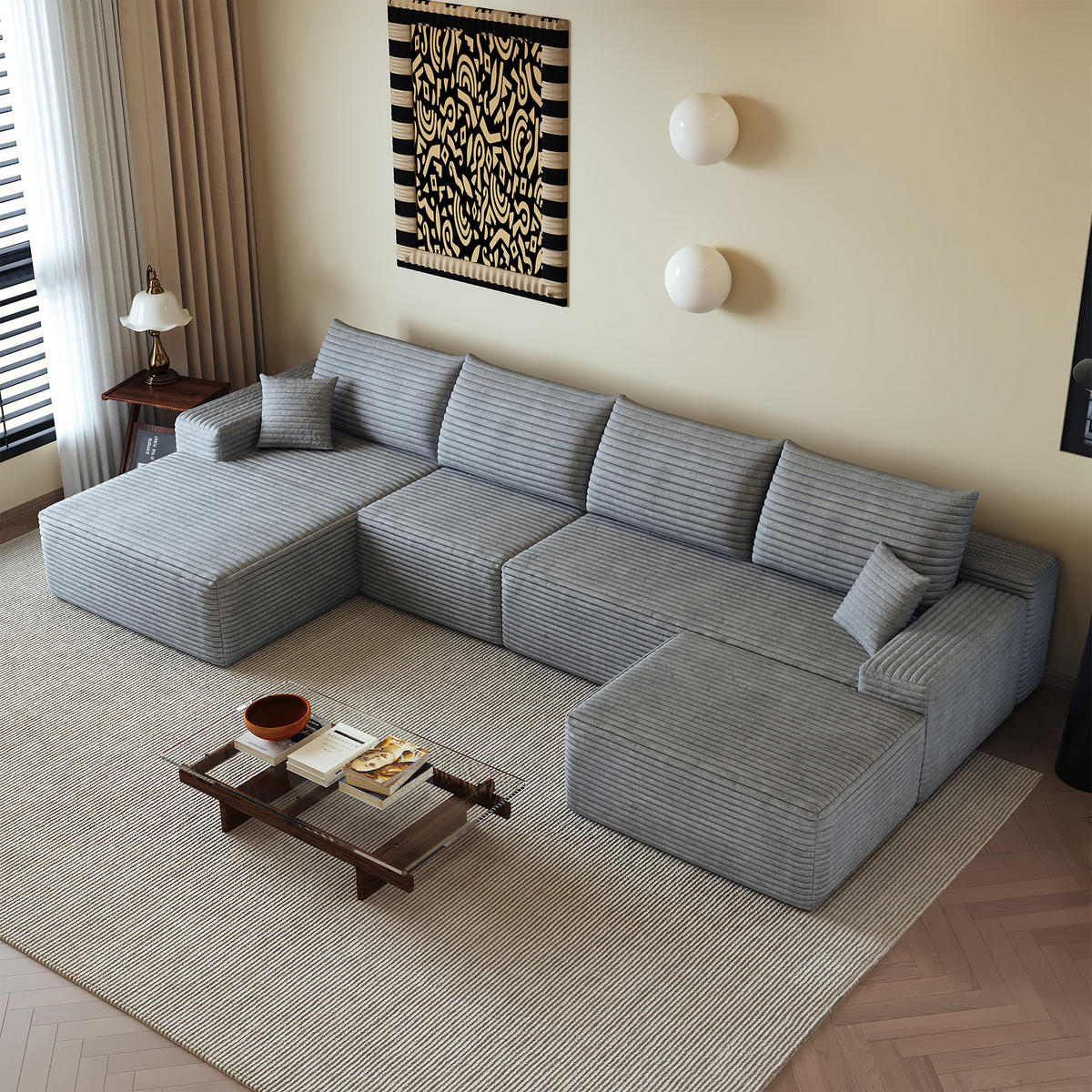 WOHNLANDSCHAFT DE-34857 U-Form 3-Sitzer Chaiselongue links Grau - Grau, Textil (175/83/270cm) - ComfortXL