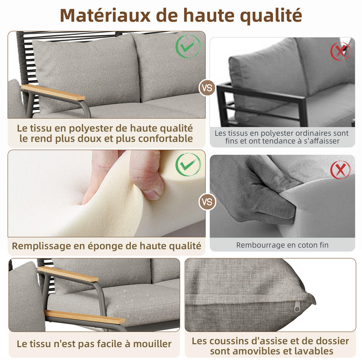 GARTEN Lounge Set für 4 Personen mit Eisenrahmen Glastisch verstellbaren Beinen Sitz und Rückenkissen Grau - Grau, Metall - FLIEKS