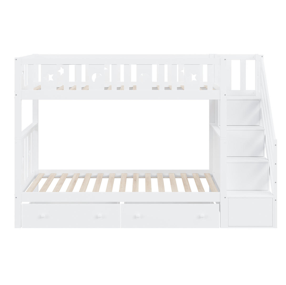 ETAGENBETT 90/200 cm in Weiß mit Stauraumtreppe und 2 Schubladen - Weiß, Holz (90/200cm) - OKMYHOME