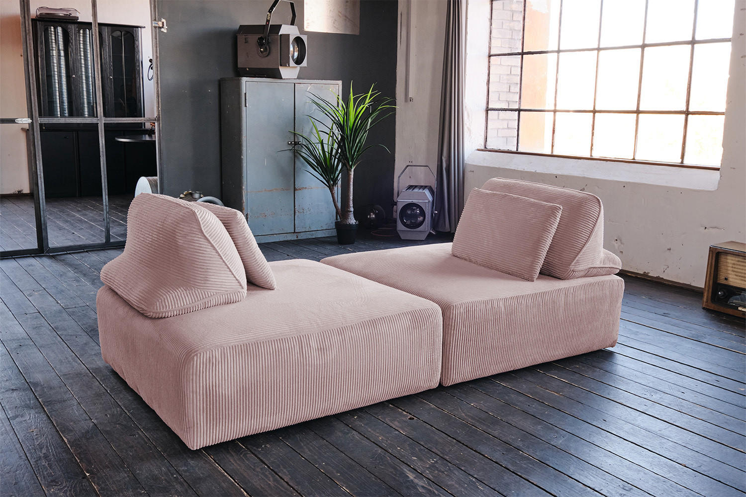 MODULSOFA WIOLO SOFT 2 MODULE 2 KISSEN Pink Cord - Pink/Schwarz, Kunststoff/Textil (222/84/111cm) - KAWOLA