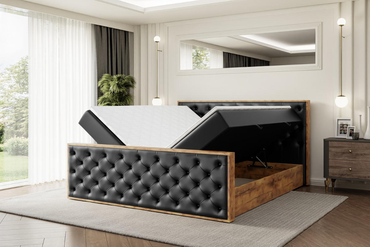 BOXBETT mit Matratze H4 und Lattenrost - LOLLI3-Z - 160x200 - Schwarz Kunstleder - Schwarz, Holzwerkstoff (160/200cm) - ALTDECOR